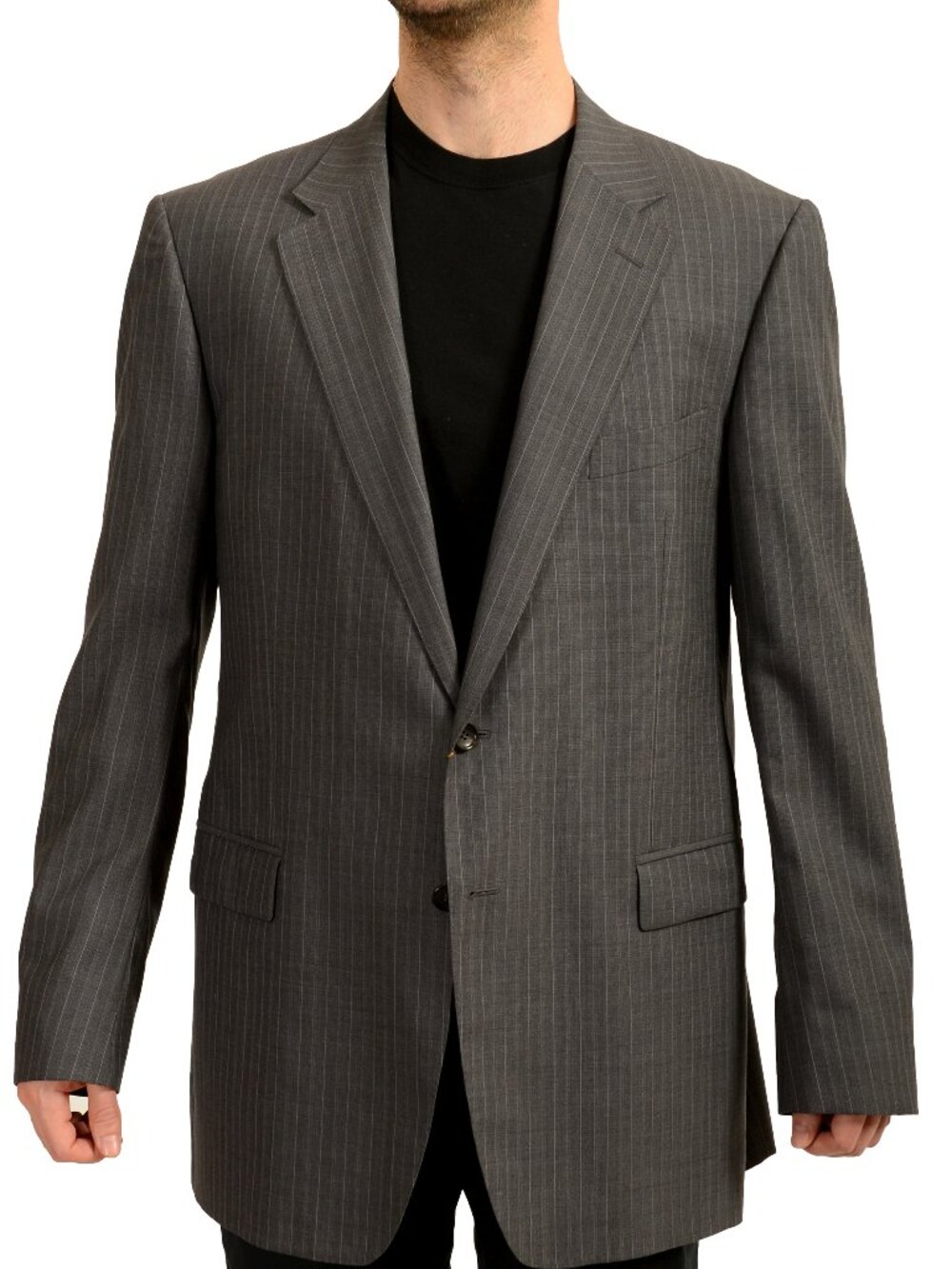 Gucci Men's Gray Striped 100% Wool Two Button Blazer US 48R IT 58R